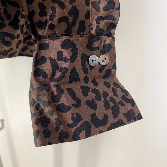 Vintage Y2K Lord & Taylor Silk Brown Leopard Printed Shirt Top - Picture 4 of 11